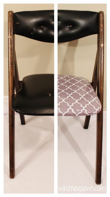 Padded chair makeover before and after.  Full how to from Whitney Sews.